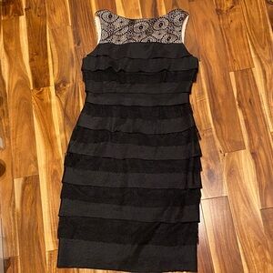 Maggy London for Melanie Lyne Black Tiered Lace Midi Dress